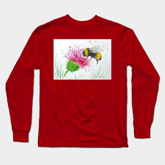 Bumble bee and Thistle Long Sleeve T-Shirt by Casimirasquirkyart